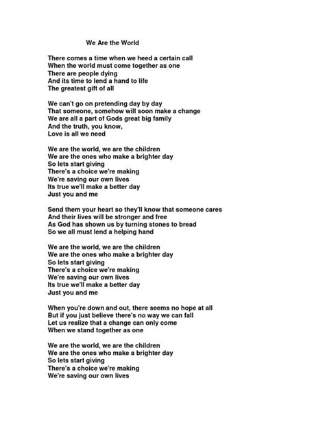 we are the worlds lyrics|we are the world lyrics pdf.